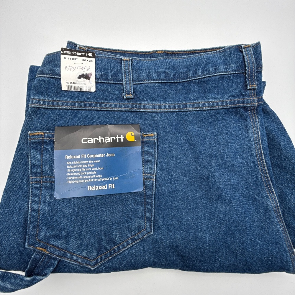 Carhartt B171 DST Relaxed Fit Carpenter Jean Mens 50x30 Dark Stone NWT Denim
